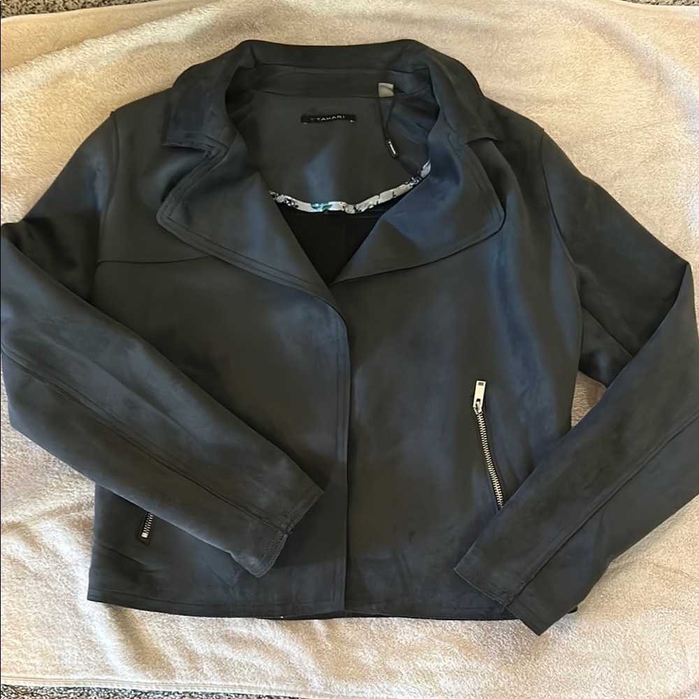 T Tahari Dark Gray Faux Leather Jacket